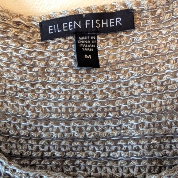 Eileen Fisher High Low Drapey Metallic Sparkly Linen Open Knit Sweater Tan Sz M - Picture 4 of 8